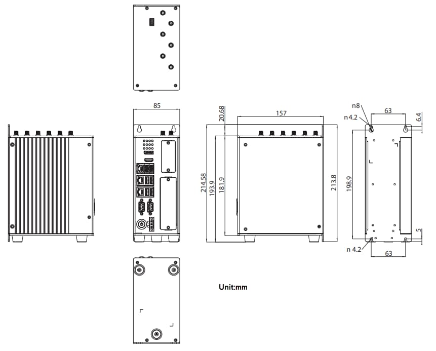 Mechanical Drawing - NexAIoT NIFE 210 Factory Automation Fanless System